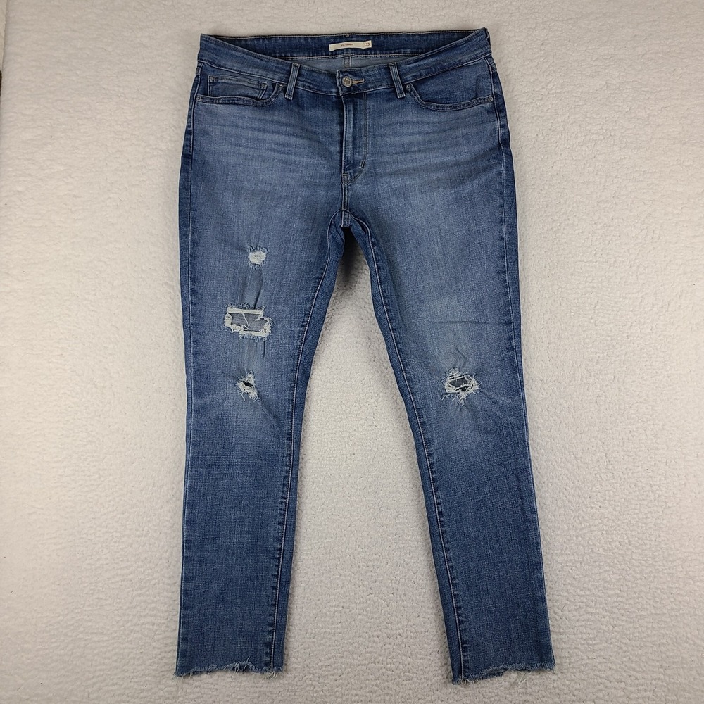 Levi's 711 Jeans Womens 33x30 Blue Skinny‎ Fray Medium Wash Denim